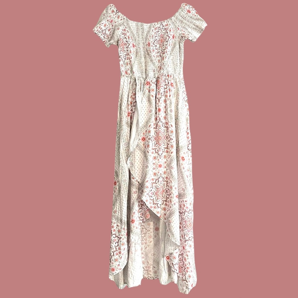 ♥️ Coquette Aesthetic Ebby and I Shirred High Low Split Maxi Dress